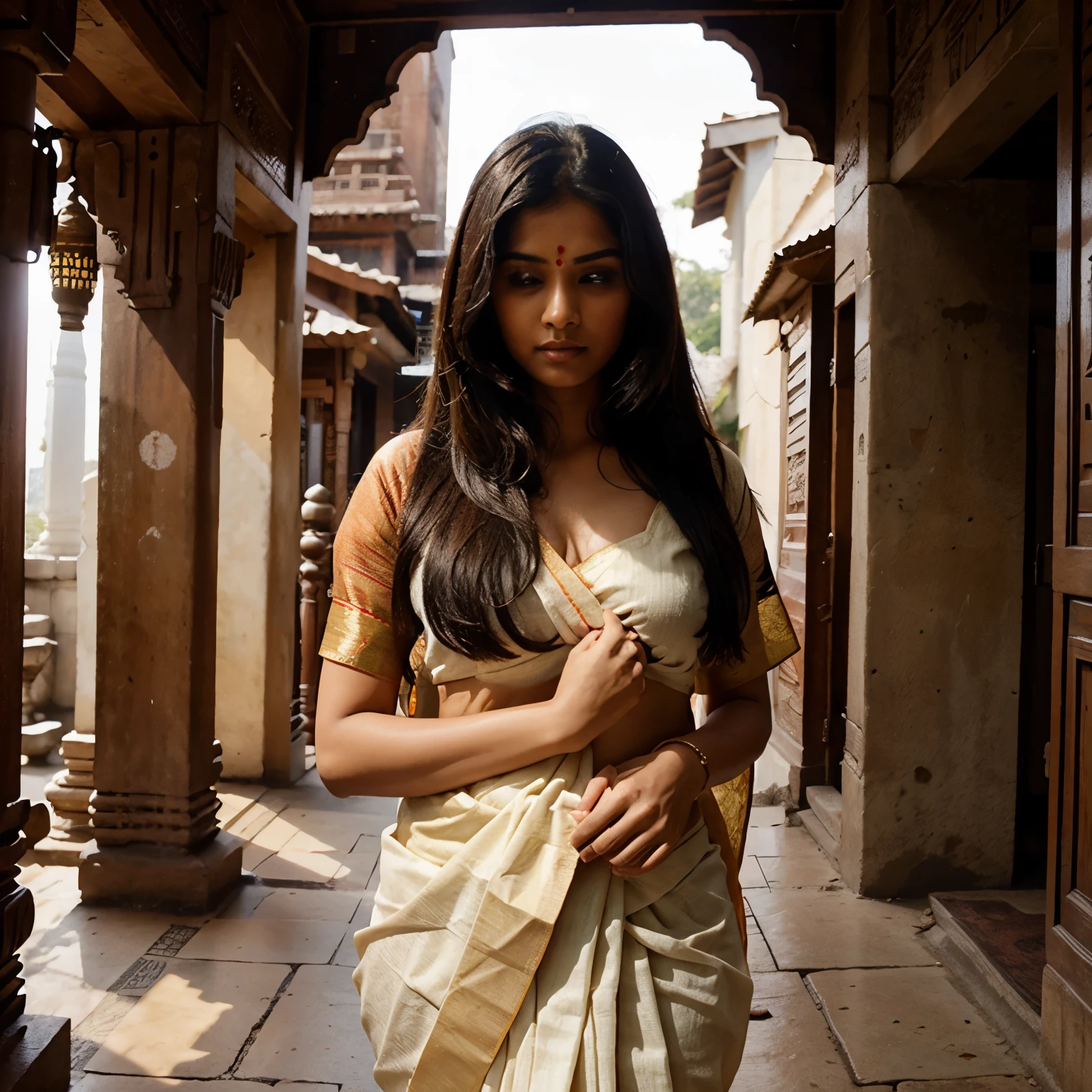 beautiful Indian woman at taj mahal in saree
