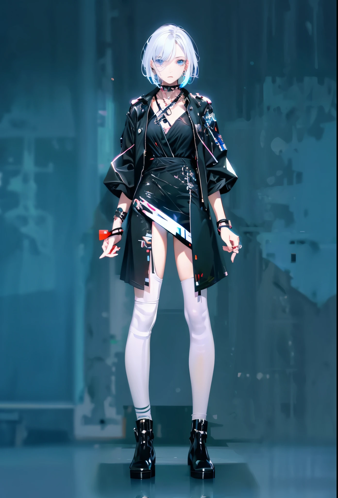 anime character with white hair and black outfit standing in front of blue background, single character full body, !!full body portrait!!, delicate androgynous prince, full body portrait of a short!, detailed full body concept, character full body portrait, full body adoptable, full body concept, full body character concept, full body character portrait, fullbody portrait, full body,realistic hd quality 