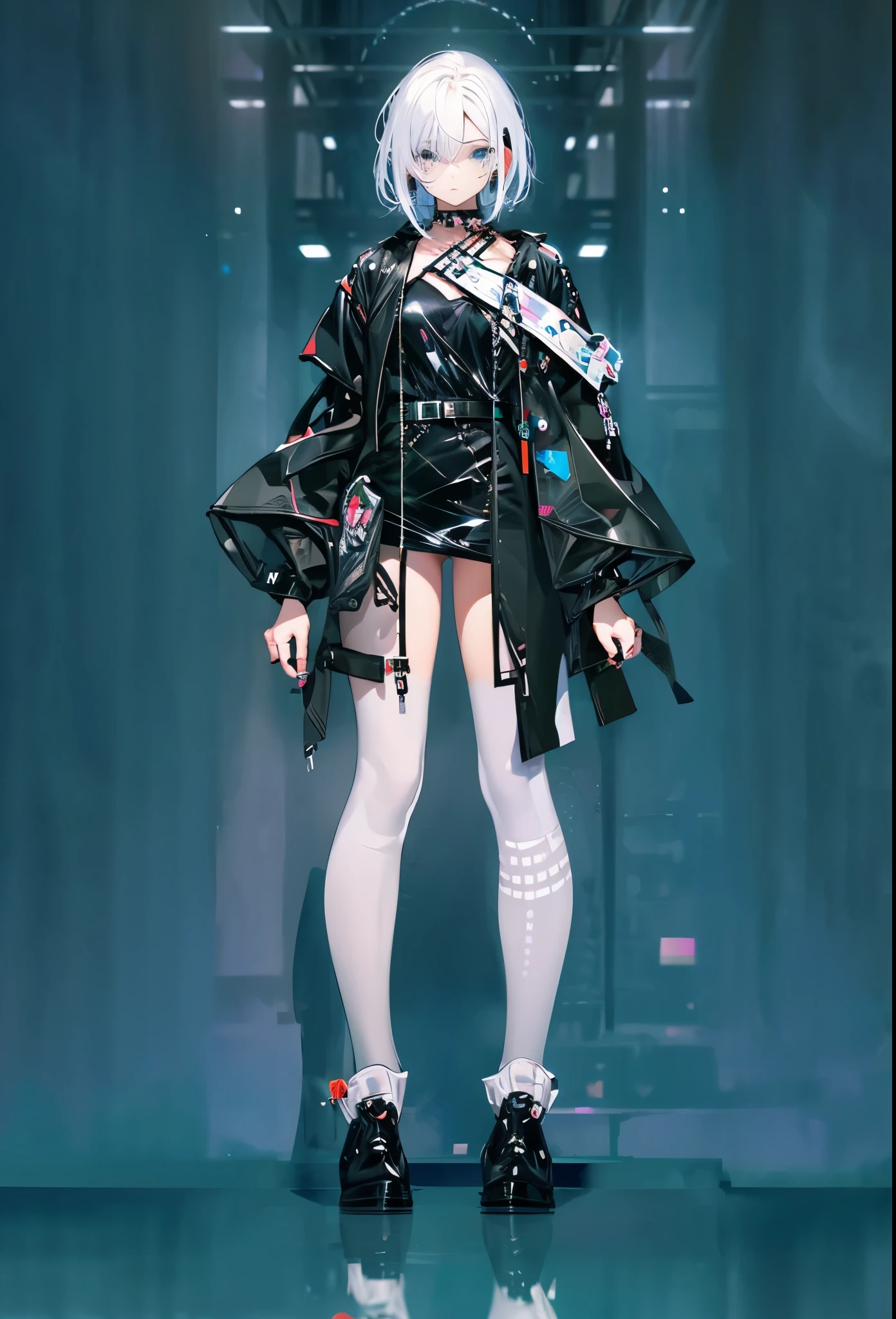 anime character with white hair and black outfit standing in front of blue background, single character full body, !!full body portrait!!, delicate androgynous prince, full body portrait of a short!, detailed full body concept, character full body portrait, full body adoptable, full body concept, full body character concept, full body character portrait, fullbody portrait, full body,realistic hd quality 