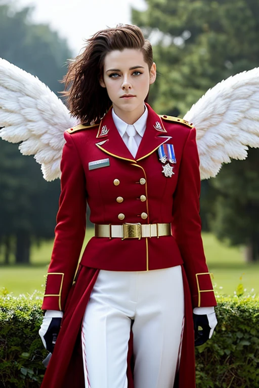 Kristen Stewart as a soldier in the grenadier guards with angel wings