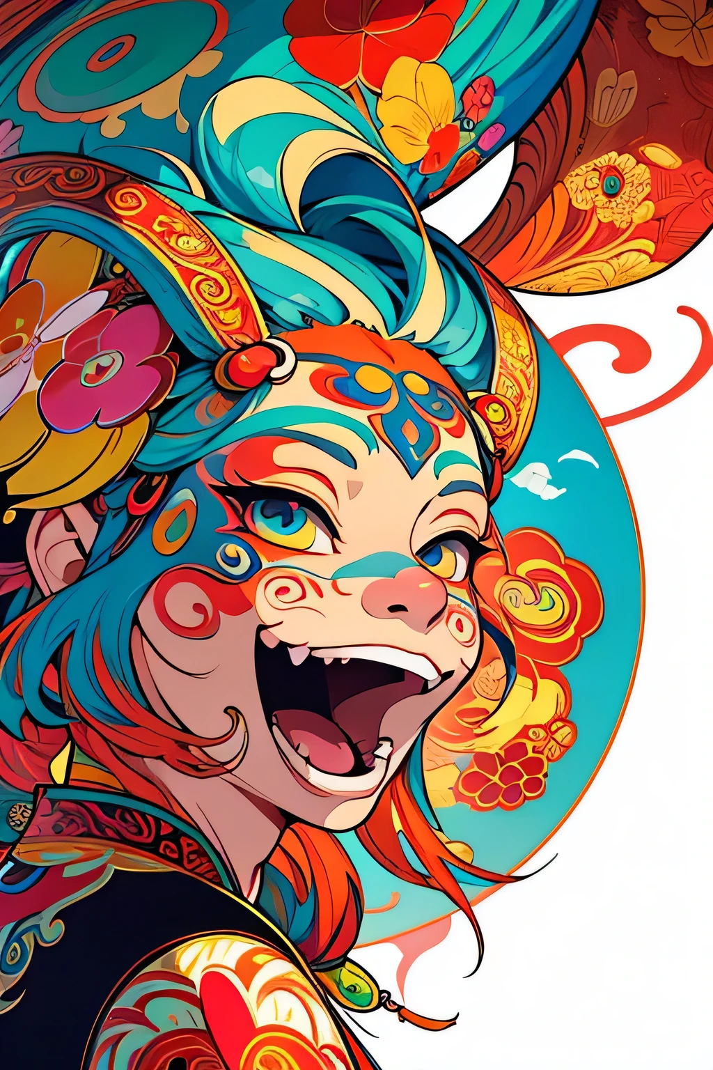 Illustration background about traditional Chinese festivals，no one，Surreal psychedelic design，Psychedelic illustration，Detailed digital illustrations，Whimsical and psychedelic，Foreign Exchange Illustration，official illustration，color illustration，adobe illustration art，Full color digital illustration，Stylized digital illustration，Inspired by Takashi Murakami，