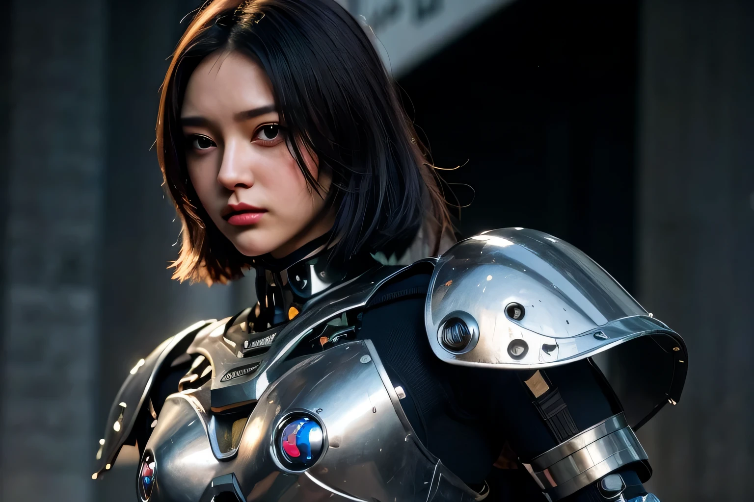 a close up of a woman in a costume with a gun, beutiful girl cyborg, girl in mecha cyber armor, armor girl, beutiful white girl cyborg, girl in knight armor, cyborg girl, cute cyborg girl, cyborg - girl, bikini armor female knight, wearing techwear and armor, beautiful armor, stunning armor, young lady cyborg, female cyborg
