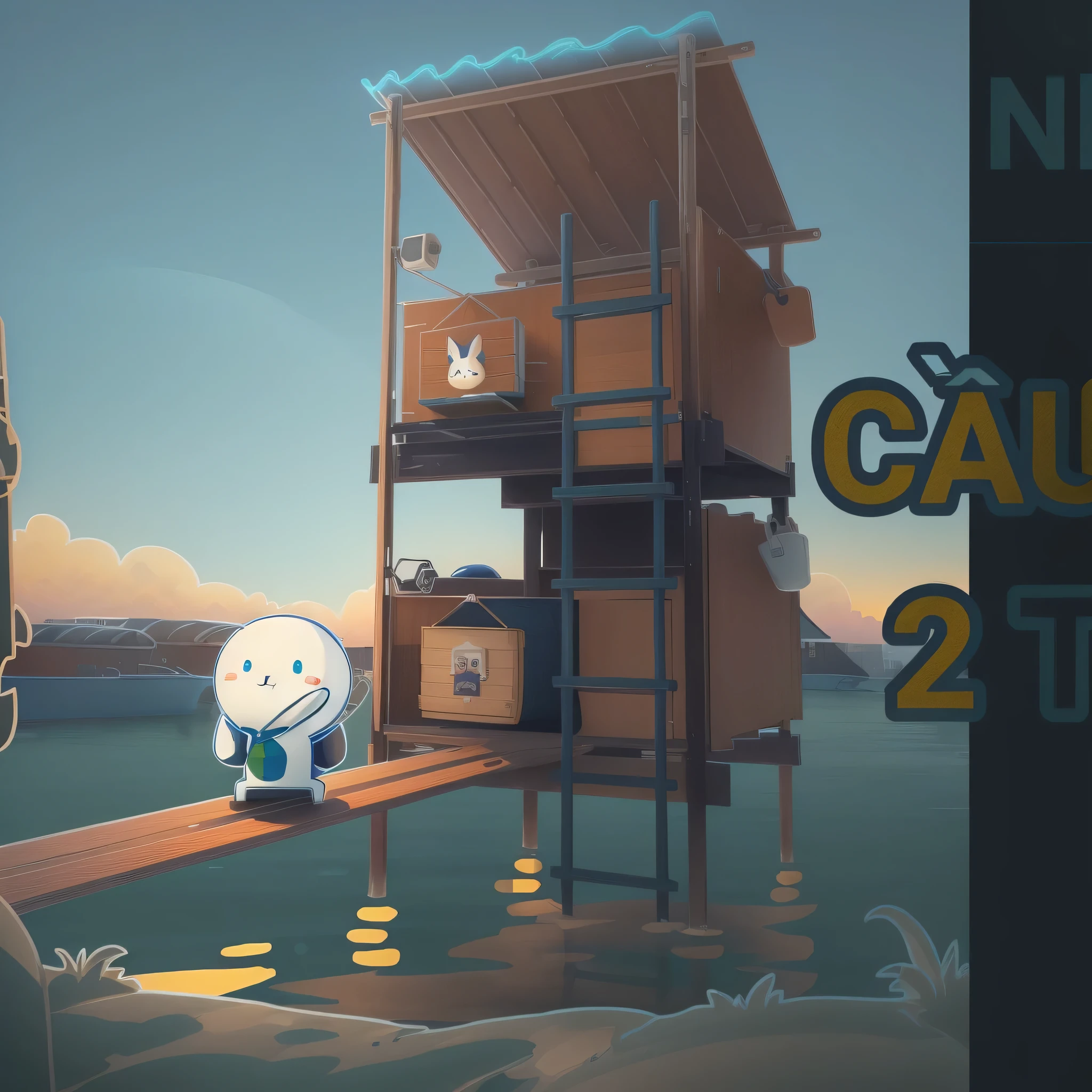 a close up of a cartoon character with a cat on a dock, thumbnail, anime yuru camp, -n 2, acnh, yuru camp, cuta anime, funny cartoonish, webtoons, cushart, ruan cute vtuber, trending on cgstation, nft, tf2, two stories, tf 2, negao