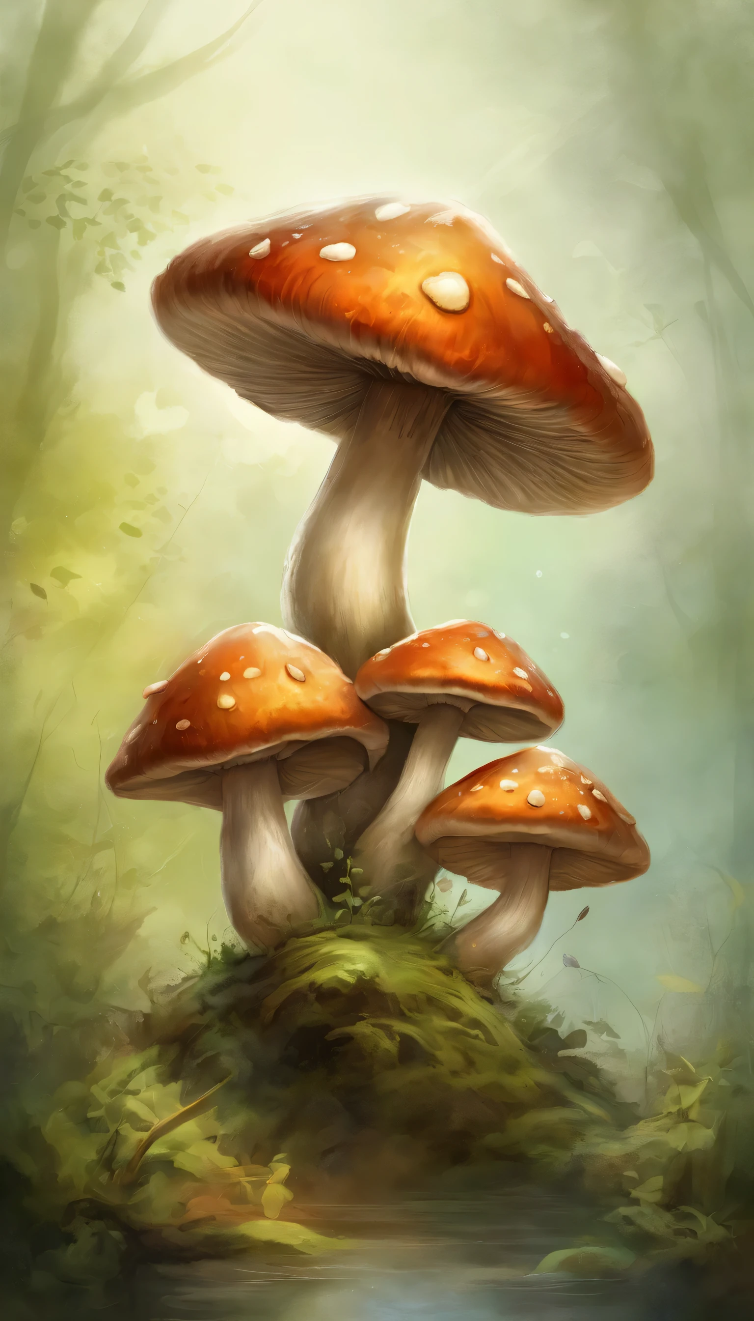 ((top-quality))、((tmasterpiece))、((Full body photo of anthropomorphic male mushroom))、((very  background))、(Game character design)、Mushroom anthropomorphic monsteross and mushrooms merge with the body,)、luminous body, Wet, Dirt, Beastman、Ornaments with mushroom motifs、独奏、Bigchest，Fighting posture