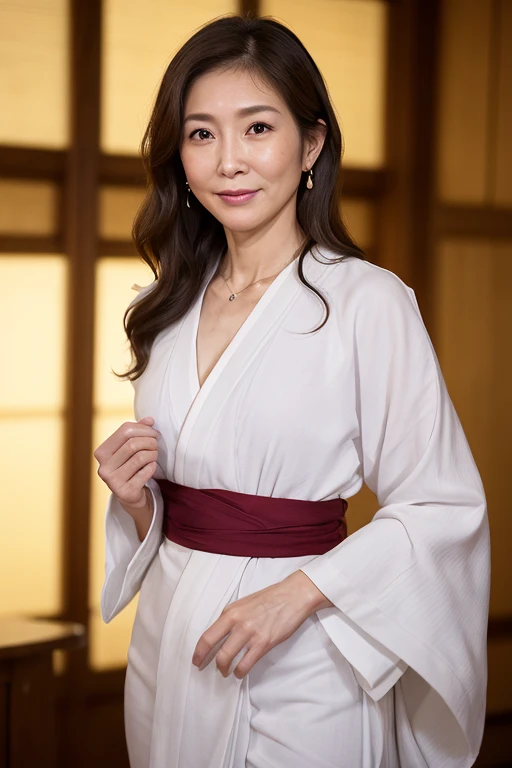 highest quality, High resolution, use, Skin definition, fine skin, fine eyes, detailed face, 4k, 日本人mature woman, ((alone)), (((40 years old))), (wrinkles around the eyes:1.5), (nasolabial folds:1.5), mature woman, sex appeal, sexy, Fair skin, ((long wavy hair)), looking at the viewer,(((my skin is old))), ((old muscles)), (((slender))), ((sagging chest)), (flaccid butt), ((japanese model)), 4k, (photoreality:1.5), reality, ticker, beautiful, slut, perfect makeup, eye make up:1.9, small diamond necklace, earrings, {traditional Japanese kimono、luxury kimono}, smile, Public place,full body photo,