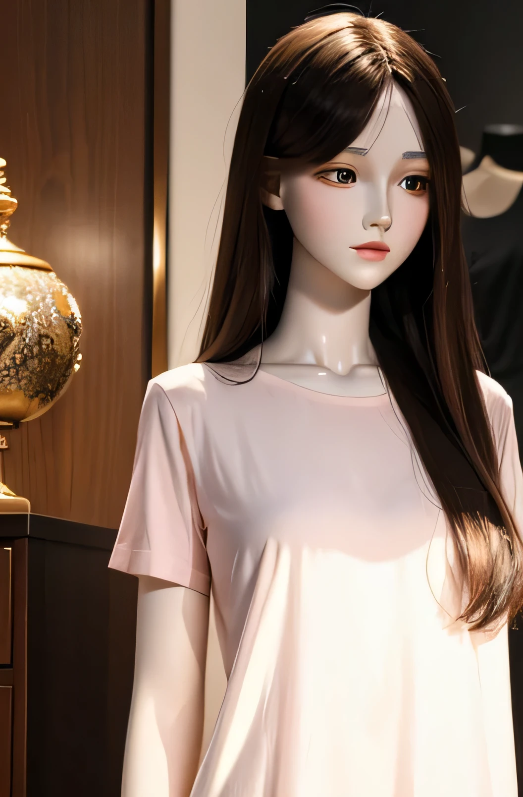 全身mannequin,そのmannequinは美しいです,あのmannequinは30歳です,mannequinの身長は165cmです,mannequinの色&#39;my face is white.,mannequinの色&#39;The body is pure white.,そのmannequinは茶色の髪をしています(straight hair,short),mannequin has a long, thin face.,mannequinの色&#39;lips are light pink.,mannequin&#39;eye color is black,mannequinはシャツを着ています,mannequin is stroking the mouse.
