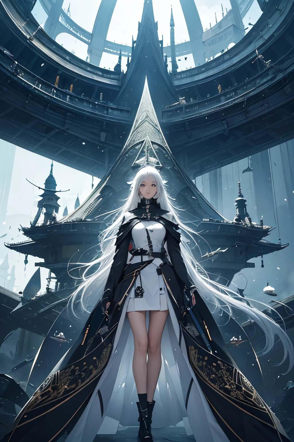 Lebbeus Woods, Heikala, Surreal, mysterious, strange, fantastical, fantasy, Sci-fi, Japanese anime, Formalize and axiomatize various relationships that exist between mathematical objects such as numbers, functions, and points in shapes. Size relationships of numbers, operations, and proximity of points A miniskirt beautiful girl who calculates relationships such as distance, order structure, group structure, topological structure, topological linear space, hyperbolic group, perfect geometric body, detailed masterpiece