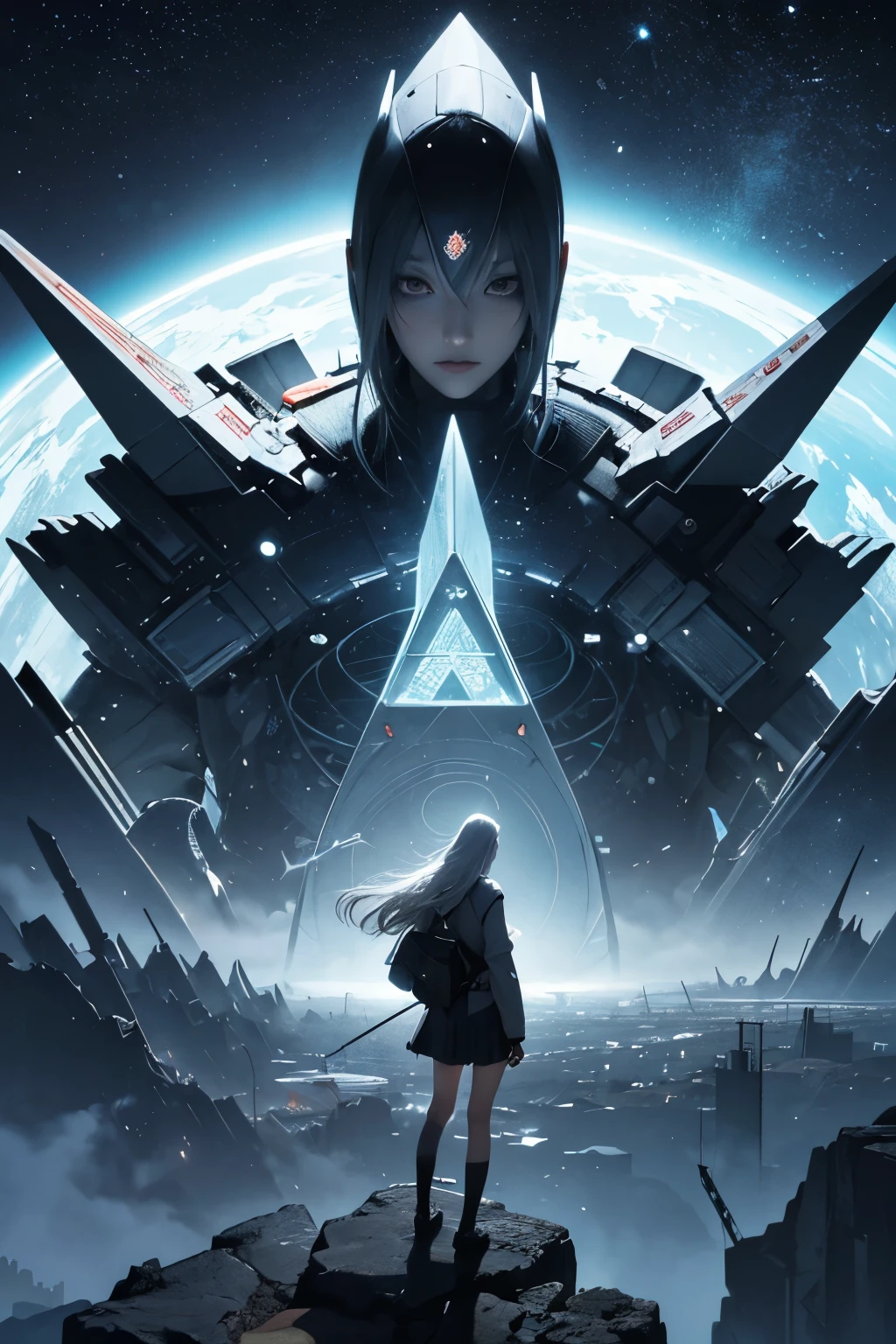 Lebbeus Woods, Heikala, Surreal, mysterious, strange, fantastical, fantasy, Sci-fi, Japanese anime, Formalize and axiomatize various relationships that exist between mathematical objects such as numbers, functions, and points in shapes. Size relationships of numbers, operations, and proximity of points A miniskirt beautiful girl who calculates relationships such as distance, order structure, group structure, topological structure, topological linear space, hyperbolic group, perfect geometric body, detailed masterpiece 