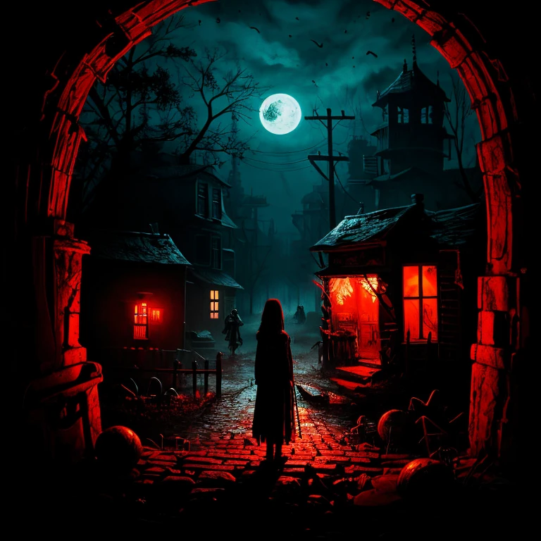 (Night Landscape), Horror, Haunted, Corpses, Skulls, Image Depicting Hell, Necronomicon, Image Style Painting, Realistic, Shadows, HD, High Quality, Cinematic xx