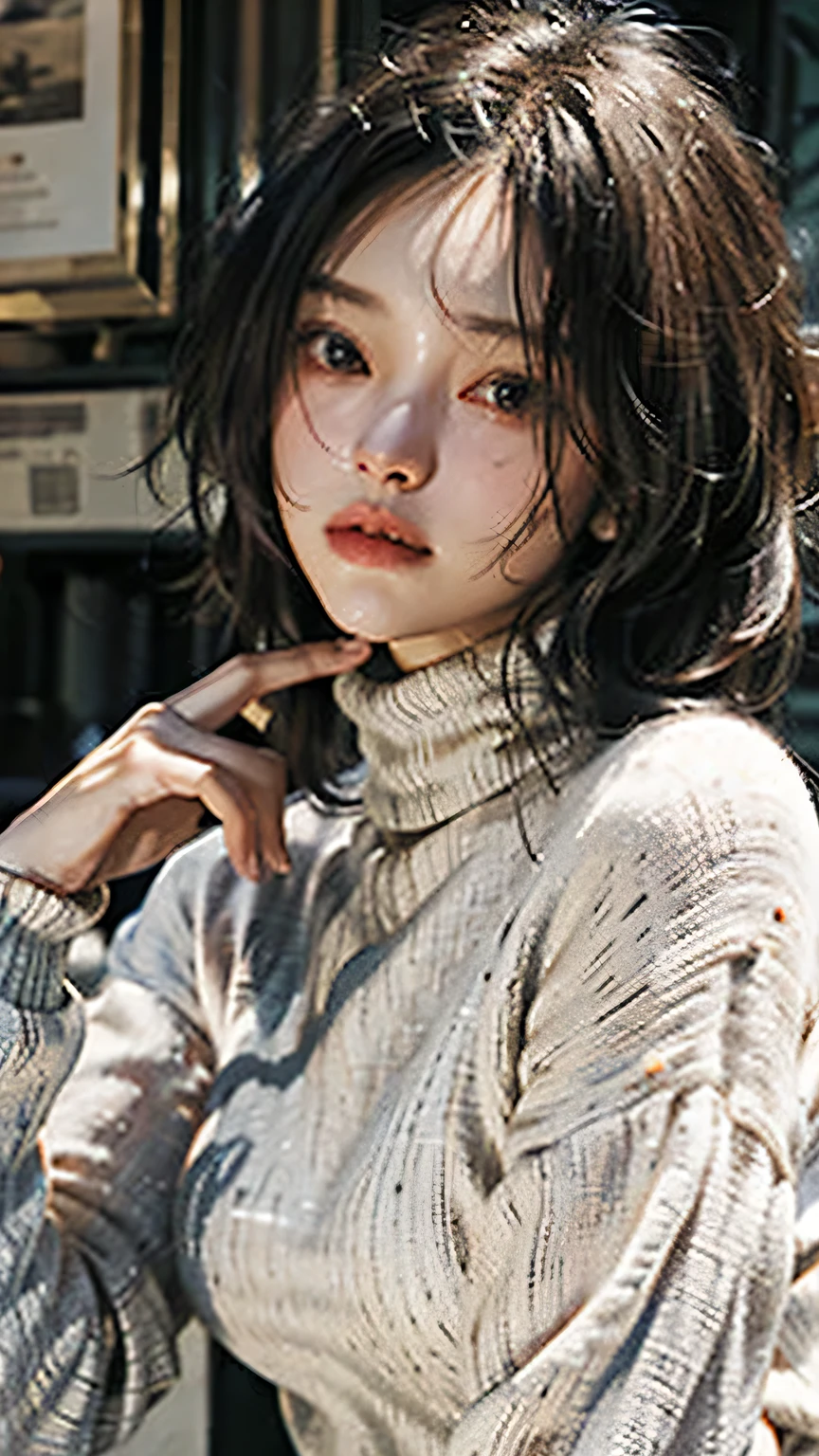 highest quality、masterpiece、ultra high resolution、(photorealistic:1.4)、Raw photo、1 girl、Turtleneck sweater