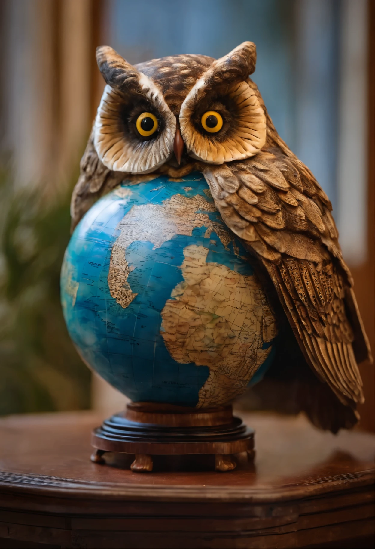 Stuffed owl on the globe