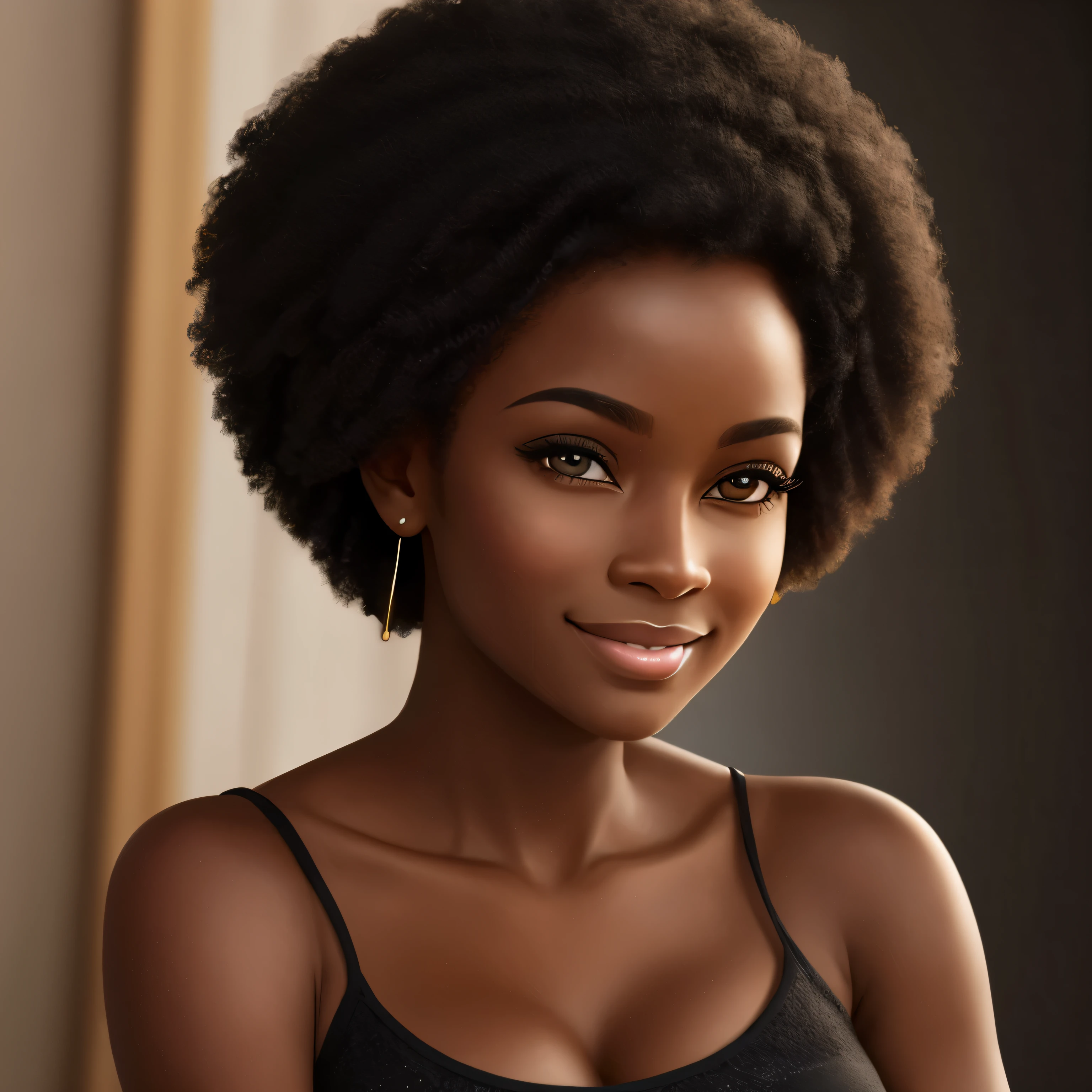 Black woman,best quality,realistic picture, ultra-realistic, slight smile, nice posture