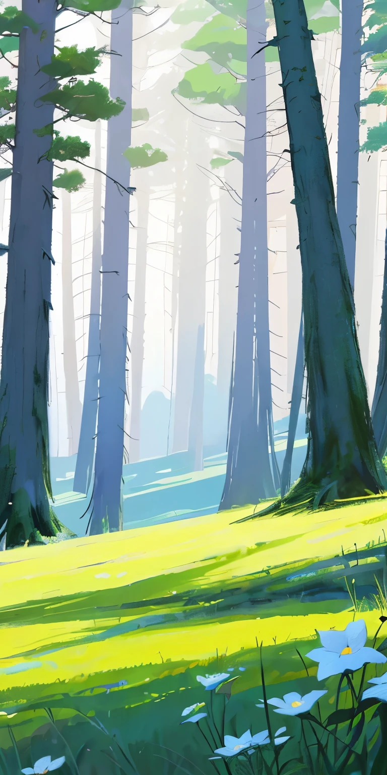 there  a painting of a forest with flowers in the foreground, background art, background artwork, forest in the background, forestpunk background, anime lush john 8k woods, forest backdrop, soft forest background, park background, forrest background, forest outside, forrest in background, anime background art, forrest in the background, magical forest in the background，grass