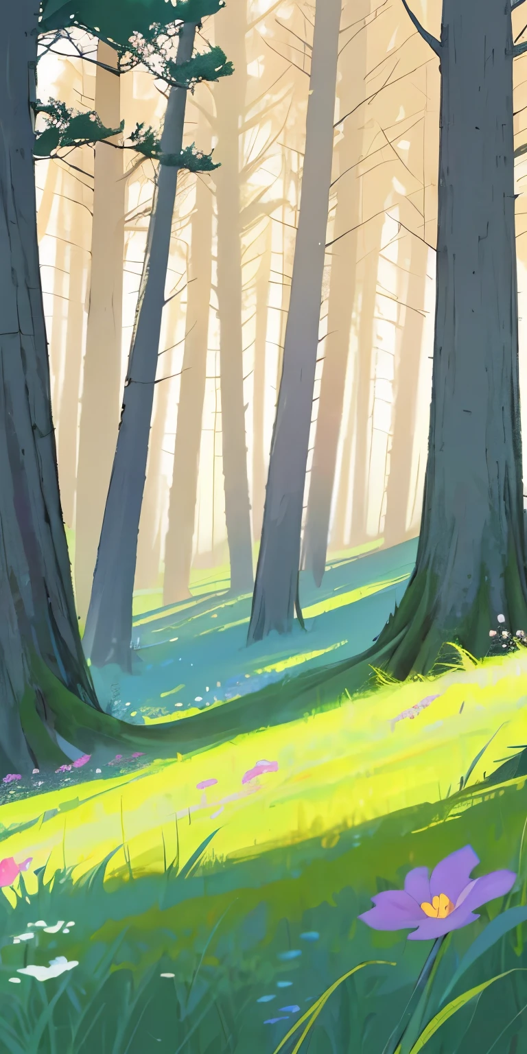 there  a painting of a forest with flowers in the foreground, background art, background artwork, forest in the background, forestpunk background, anime lush john 8k woods, forest backdrop, soft forest background, park background, forrest background, forest outside, forrest in background, anime background art, forrest in the background, magical forest in the background，grass