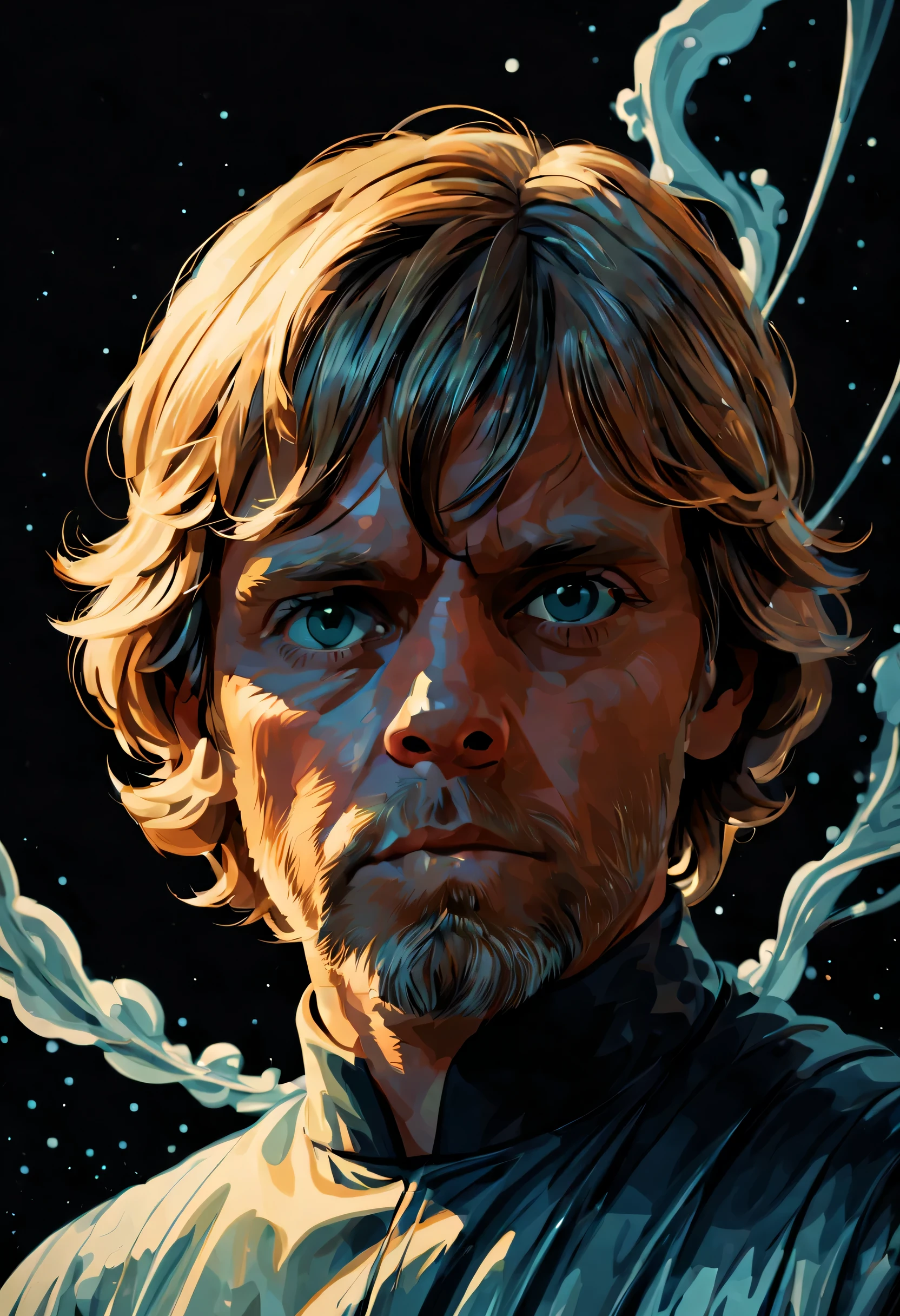 double exposure with a Luke Skywalker, in the style of Rubber Hose, an animation from the 1930s.