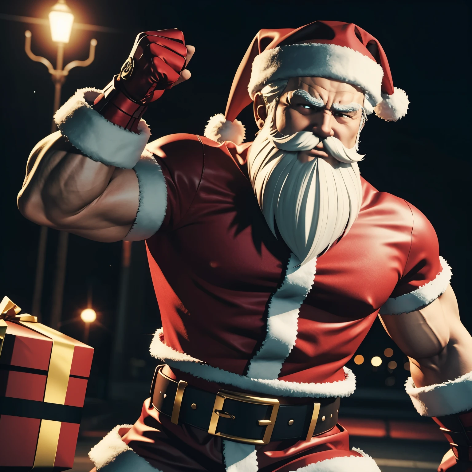 Santa Claus, 3d, fighting game character, badass, epic