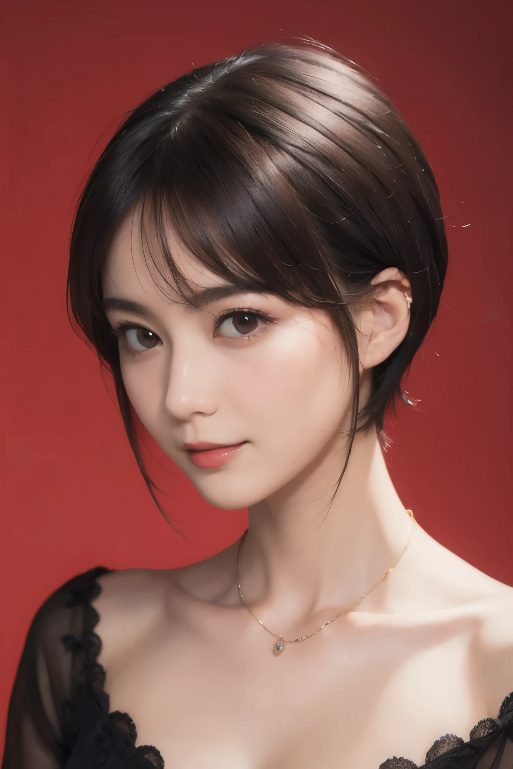 143
(20 year old woman), (surreal), (High level image quality), ((beautiful hairstyle 46)), ((short hair:1.46)), (gentle smile), (breasted:1.1), (lipstick)