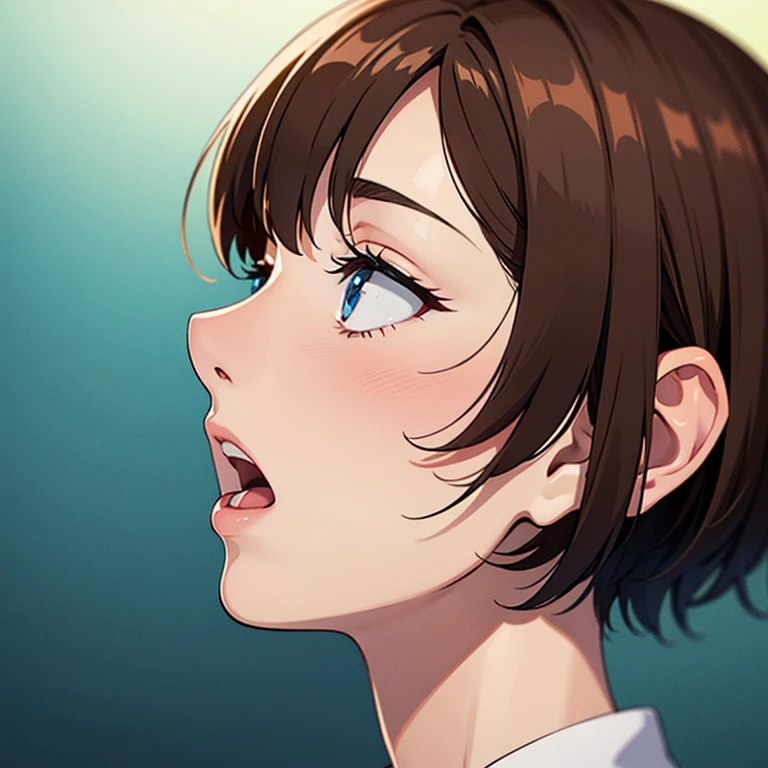 best picture quality，Empty expression，profile，Delicate facial features，short hair，Slobber，Open your mouth slightly