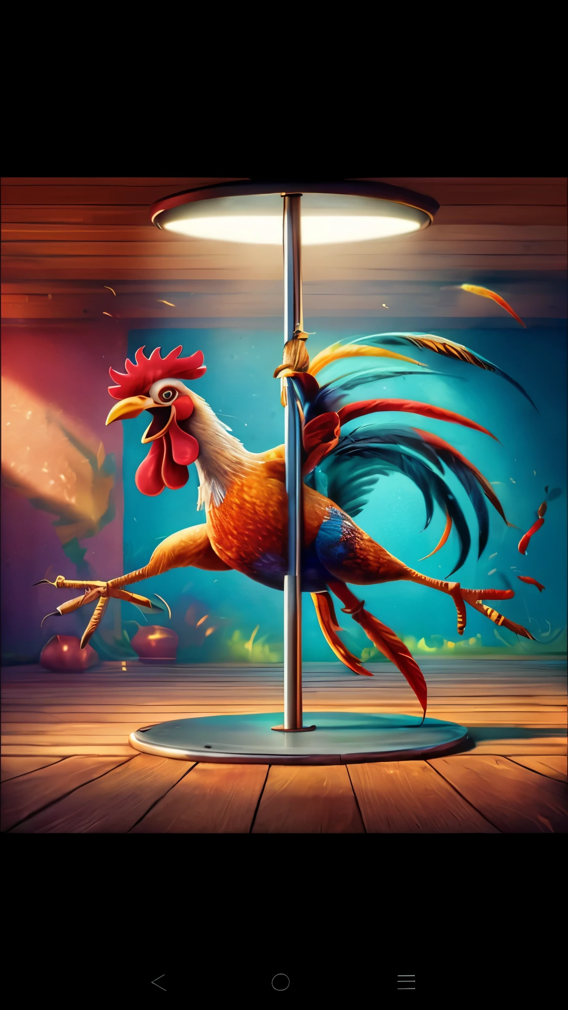a close up of a lamp on a pole with a Rooster on it, the king of Rooster, Rooster!!!!, Rooster, illustration of a Rooster, dancing on pole, arrogant, pole dance, Anthropomorphic chicken, you are wrong, author:Radi Nedelchev, author:Lut Fulla, illustration of an angry Rooster, arrogant expression