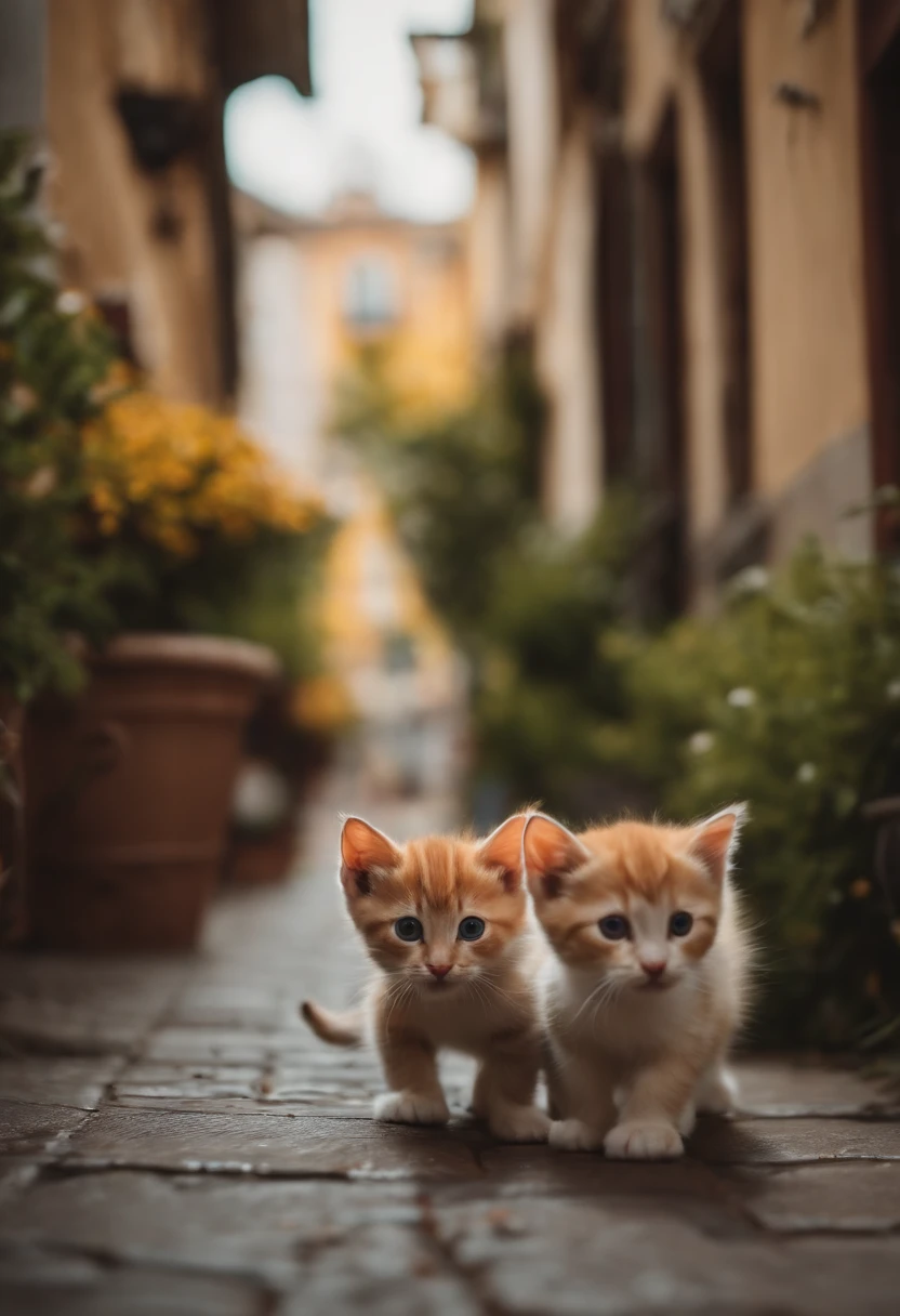 I have two little kittens, a cute little cat, cute kittens, Cutest, Incredibly cute, Adorable and cute, And cute and lovely. They are walking down the street with backpacks, Walking together, commute, Proudly walk down the street, And the cat  walking. They are cute in the style of 🍂 and 🍁, Adorable and cute, Cute and adorable, oh, nice and cute. They are known as real-life Tom and Jerry.