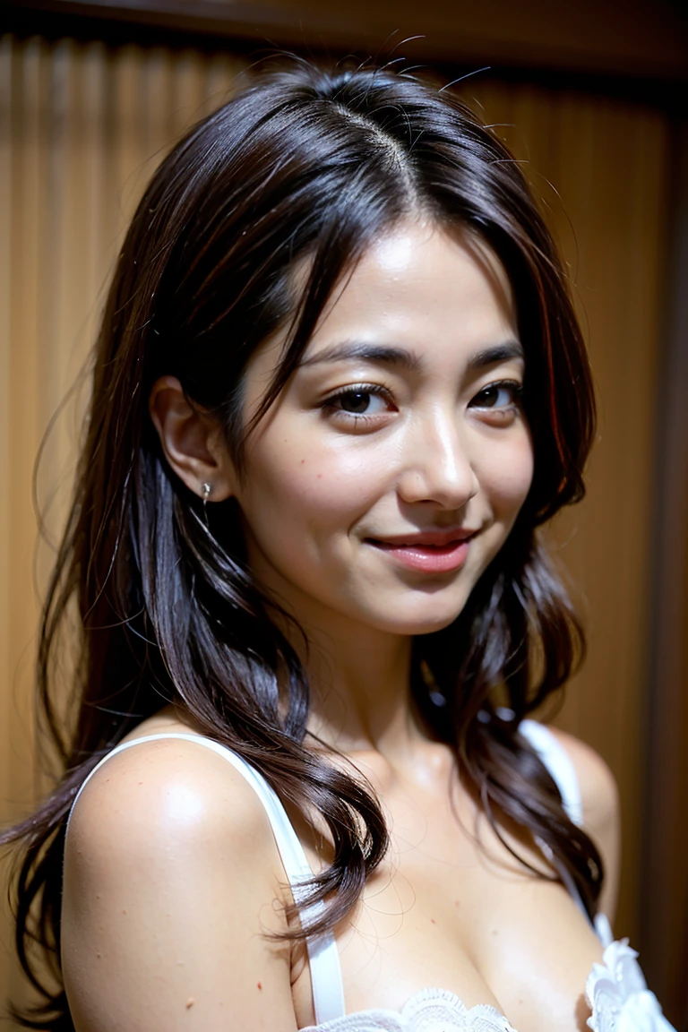 (8k, RAW Photos, Highest quality, masterpiece:1.2), 非常にdetailedな, Super Resolution, (Realistic, Realistic Photo:1.37), Portraiture, High-resolution RAW color photos, Professional photos, 非常にdetailedで美Shii, 非常にdetailed, 8k wallpaper, 素晴らShii、detailed, Large file size, Official Art, highly detailed CG unity 8k wallpaper, 非常にdetailed美Shii女の子, 非常にdetailed顔, 非常にdetailed目, 非常にdetailed肌, 非常にdetailed指, 非常にdetailed鼻, 非常にdetaileddetailed口 , Perfect Anatomy, 非常にdetailed背景, Very good quality clothing, One Girl, (20:1.2), 20th generation, cute girl, Realistic body, , Fair skin, Glowing Skin , the body is slim, Handsome body, Black Hair , short hair, (Blunt bangs:1.2), smile, cute, like々Shii, cute face, Realistic Face, Delicate eyes, Droopy eyes, lingerie, See-through, Earrings, View your audience, Cowboy Shot, look forward to, Standing posture, Opposition, Dynamic Lighting, (Huge breasts:1.2), Cowboy Shot