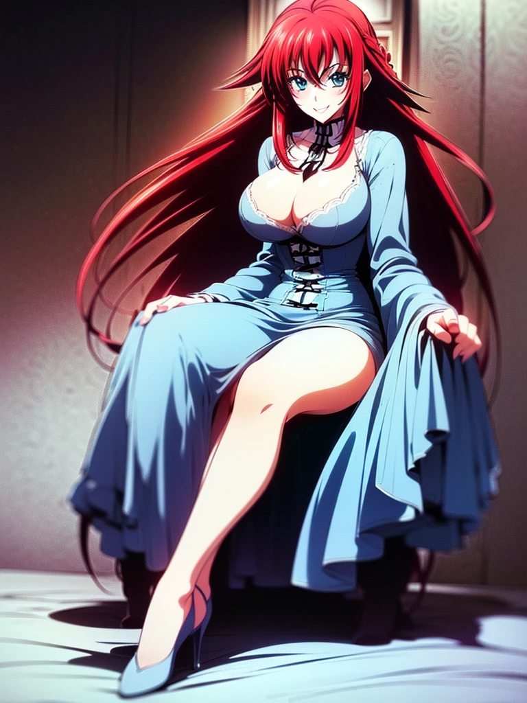 gran calidad ++ Extremely detailed high resolution, very aesthetic, ojos expresivos, (((Cara perfecta))), (((face symmetrical))), ((good )), (((manos perfectas))), (((8k))), UHD, Fondo de pantalla HD, (((alta calidra detallada, (((1girl))), rias gremory, ((((crimson hair)))), (((Smile))), long hair, reaches down to thighs with a single hair strand sticking out from the top hair also has loose bangs covering forehead and side bangs framing face, voluptuous body, large , mature woman, blonde hair, (((beehive hairstyle))), blue eyes, (((blue dress in 50s style))), (((blue heels))), (((sitting in chair))), (((in hair salon))), with a dumbfounded face, (((stepford make-up))), looking at viewers, lay on bed, ((((The number of feet not excessive)))), perfect finger shape, the number of fingers not excessive,
