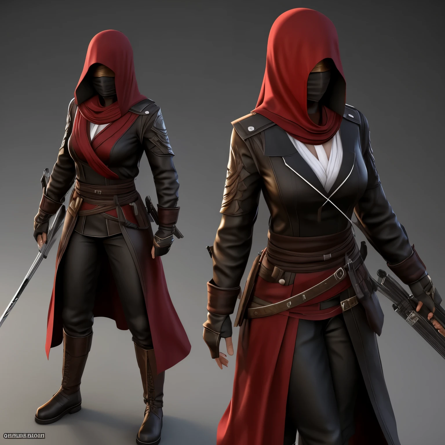 Female assassin, 3d, blindfolded, adult, fighting game character