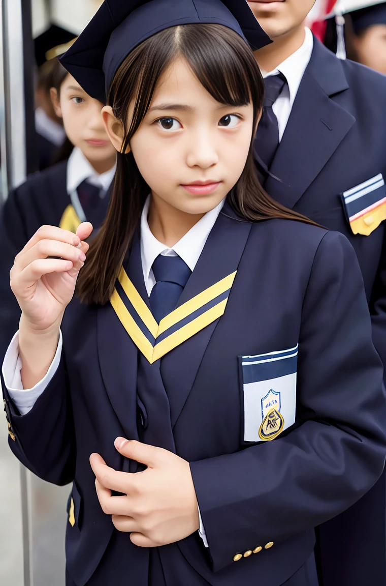 beautiful illustrations、highest quality、ultra high resolution、Professional specifications、((( leaning forward with both hands on the desk.))、((School Classroom Desk))、light blue school sailor uniform、very short skirt、((Police Officer Cap))、short sleeve、&#39;face、looking at the viewer、raise your butt