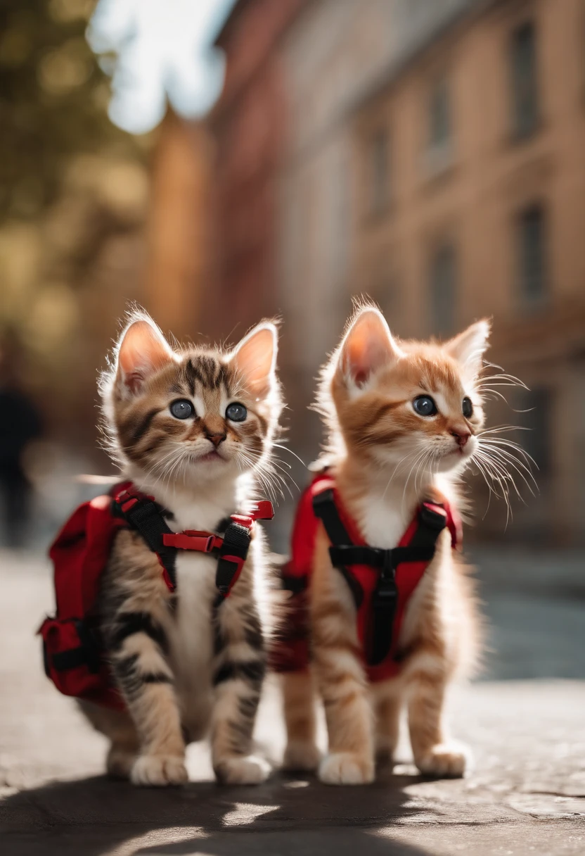 I have two little kittens, a cute little cat, cute kittens, Cutest, Incredibly cute, Adorable and cute, And cute and lovely. They are walking down the street with backpacks, Walking together, commute, Proudly walk down the street, And the cat  walking. They are cute in the style of 🍂 and 🍁, Adorable and cute, Cute and adorable, oh, nice and cute. They are known as real-life Tom and Jerry.