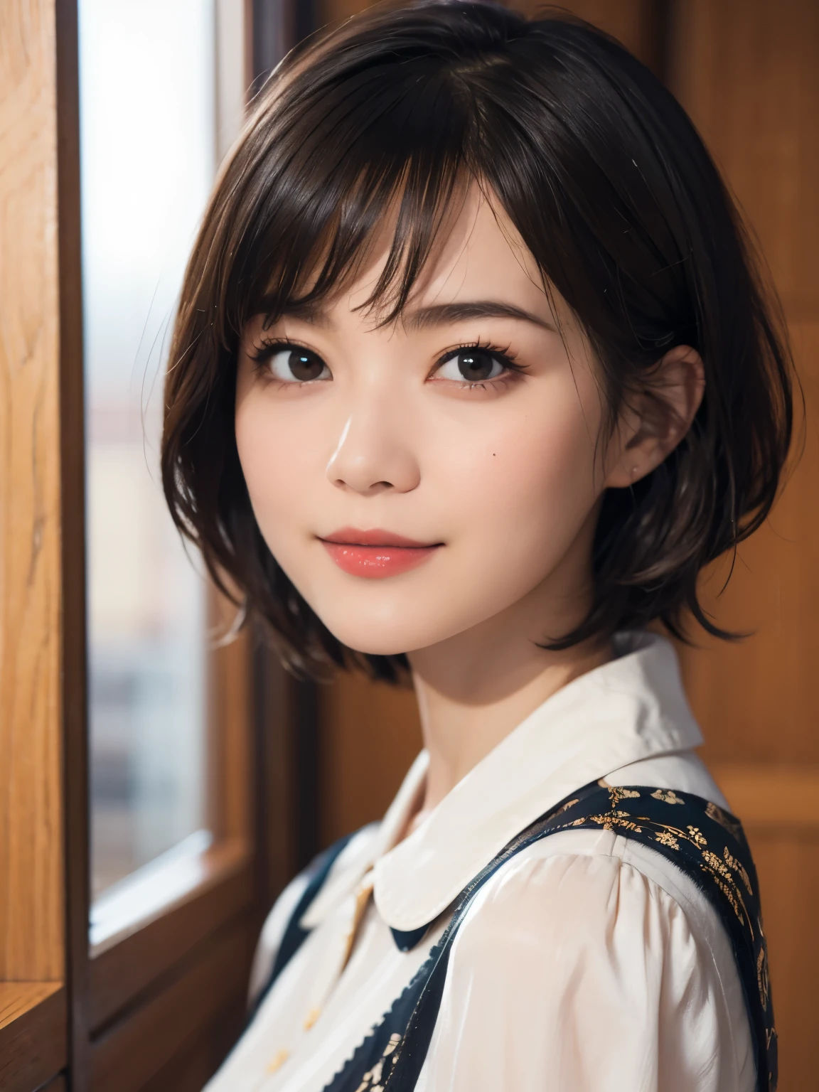 143
(20 year old woman), (surreal), (High level image quality), ((beautiful hairstyle 46)), ((short hair:1.46)), (gentle smile), (breasted:1.1), (lipstick)