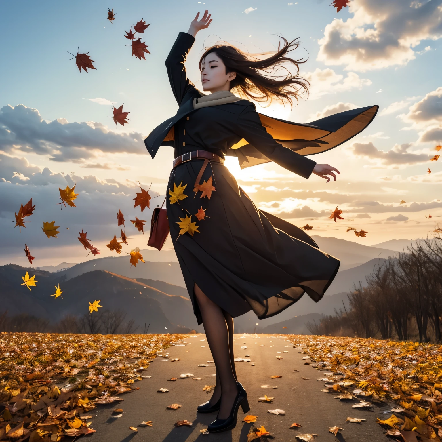 masterpiece, fallen autumn leaves flying in the wind