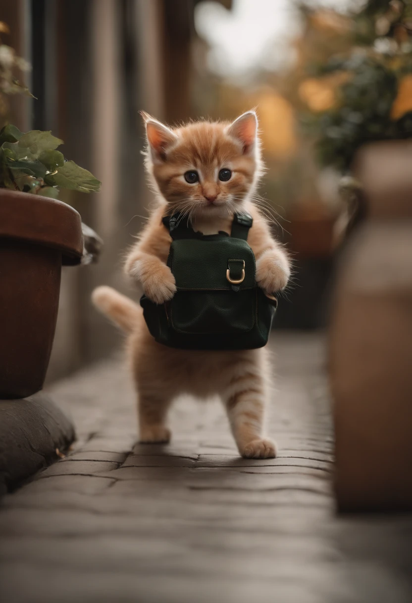 I have two little kittens, a cute little cat, cute kittens, Cutest, Incredibly cute, Adorable and cute, And cute and lovely. They are walking down the street with backpacks, Walking together, commute, Proudly walk down the street, And the cat  walking. They are cute in the style of 🍂 and 🍁, Adorable and cute, Cute and adorable, oh, nice and cute. They are known as real-life Tom and Jerry.