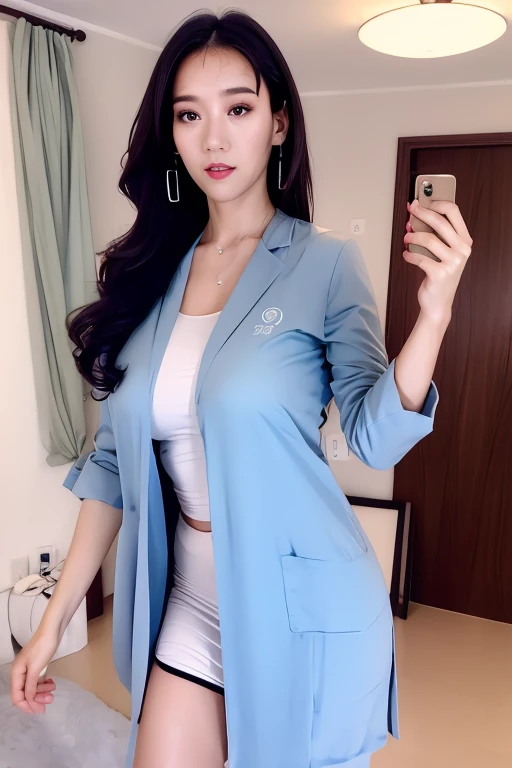 Realistic beauty doctor、Amazingly beautiful、Wearing a doctor&#39;s lab coat over a shirt,, (quality、8K、32k、​Masterpiece、north african free trade area:1.3)、ultra high resolution,(Realism:1.4),original photography, Detailed face,,beautiful hair, ((Doctor style)), , tight skirt、 natural makeup, ,、Inside the hospital, Detailed background, perfect lighting, depth of field, beautiful shadow gradient,stethoscope ,