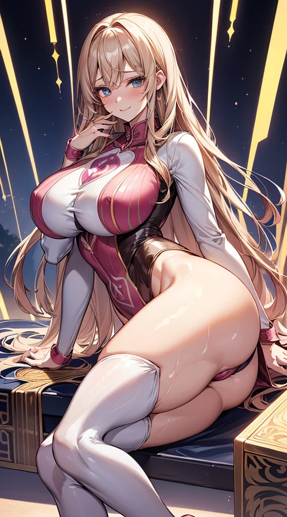 ((muste piece)), ((high quality)), ((Super detailed)), ((High resolution)) ,((8k)),Beautiful woman, ((She is one of Japan's most famous actresses.)), unparalleled beauty, ((huge breasts:1.4)), , ((big ass:1.2)), ((deep cleavage)), slim waist, Proudly, highly detailed face, perfect skin, (((waist length hair, light brown long straight hair, princess cut))), light blue eyes, fine eyes, full body image, sexy, an inviting smile, , (((anime))), ((glamorous)), 性的charm ,((25 only)), ((信じられないほどBeautiful woman)), ((H cup bust)), ((((sexy pose)))), ((Neat.)) , (((Power Ranger))), heroine, (((High leg leotard powered suit, White line on pink powered suit:1.2))), ((rescue team members'ample breasts, beautiful feet, 8 life-size photos, anime:1.4, Wet, the most beautiful、strongest, ((charm)), ((Russian beauties)), ((sculpture installation)), secret meeting with lover, ((anime風に塗る方法)), up to the chest, digital quality, anime filling, emphasize the chest,