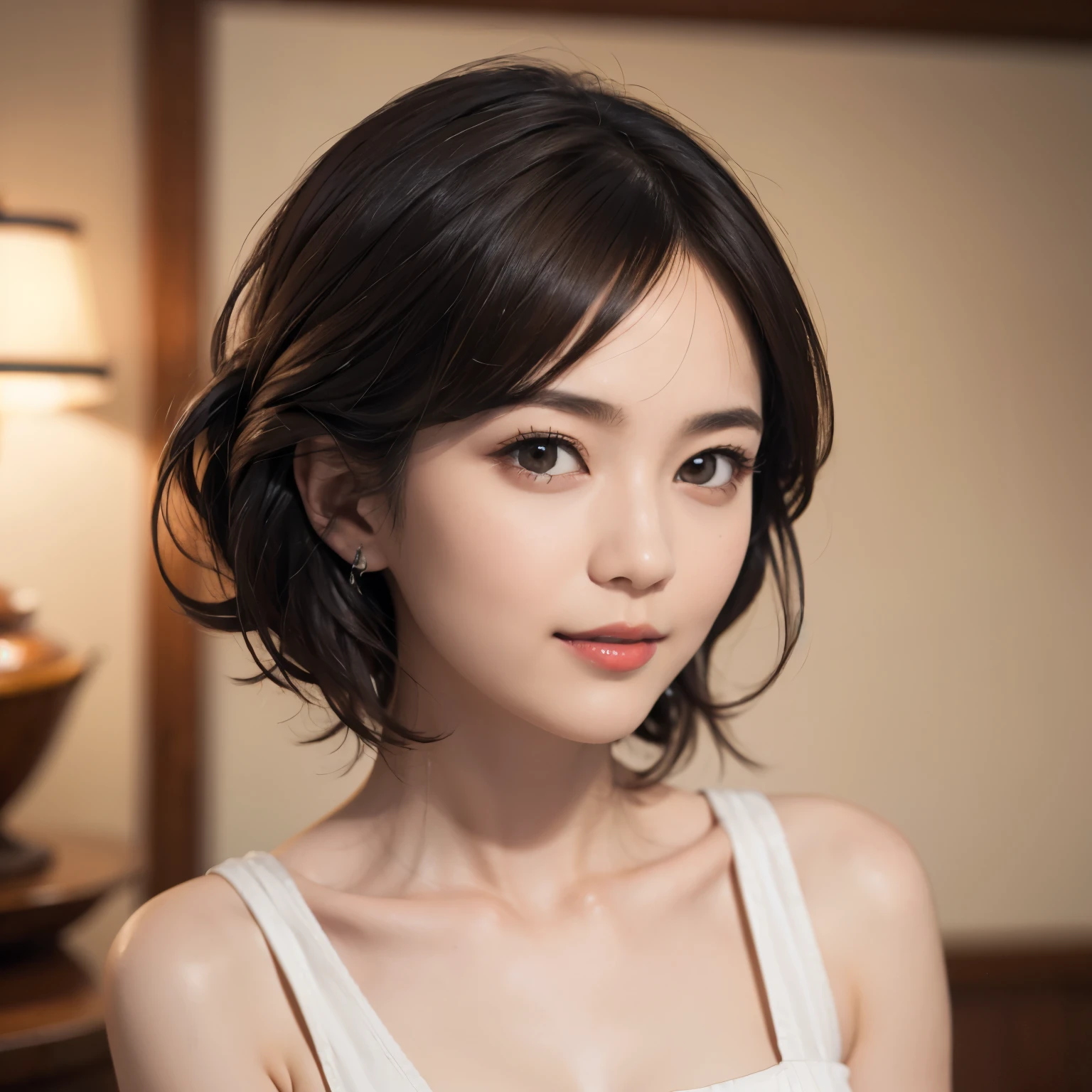 143
(20 year old woman), (surreal), (High level image quality), ((beautiful hairstyle 46)), ((short hair:1.46)), (gentle smile), (breasted:1.1), (lipstick)