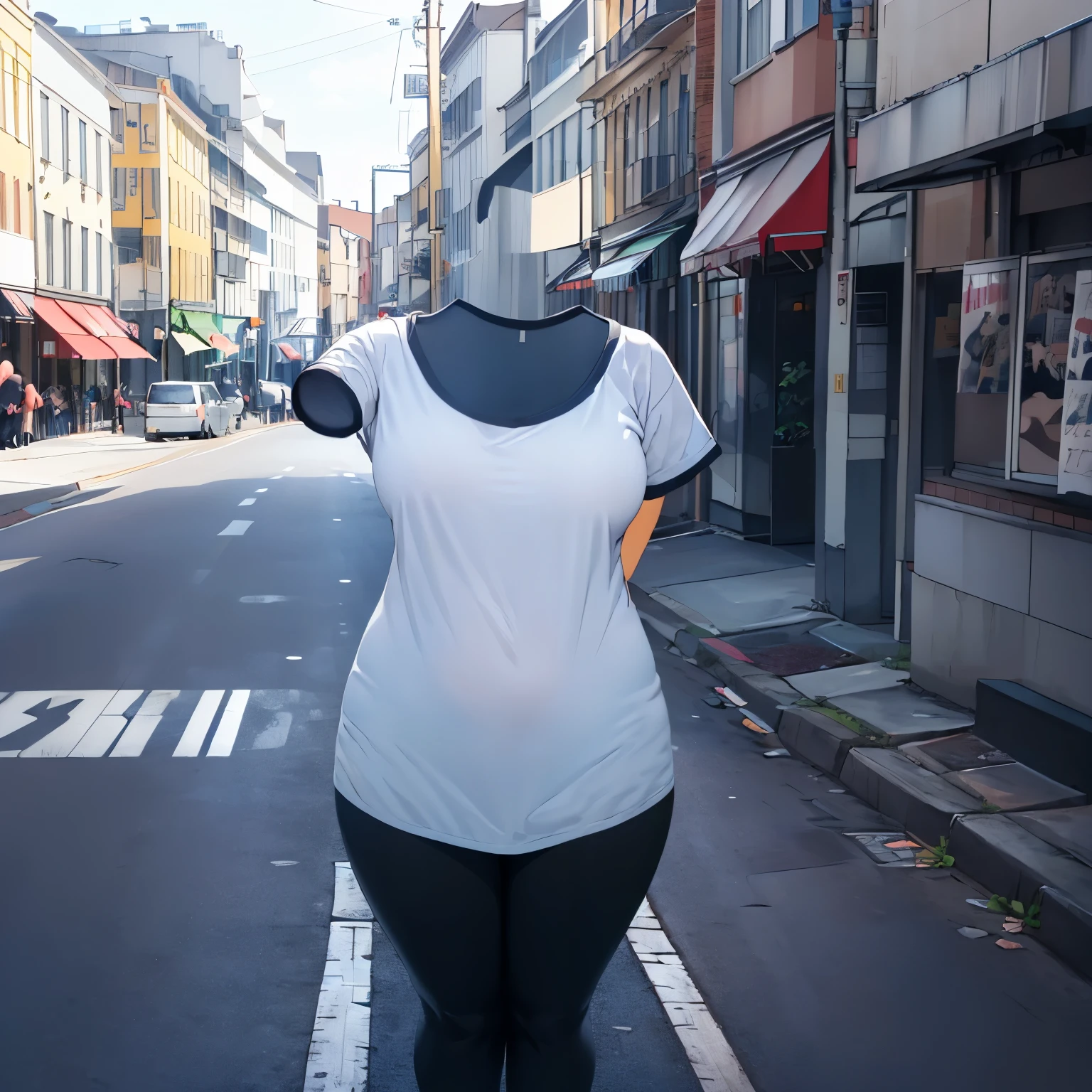 absurdres, highres, ultra detailed, dress and leggings, cute big breasts, (invisible, no human, headless, handless:1.5), chubby, (close up to breasts), cute pose