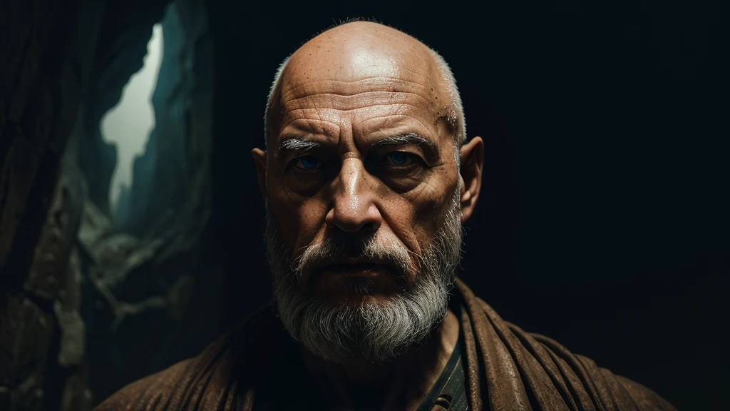 Apostle, a old bald man with long beard, front facing, perfect composition, beautiful and intricate and insanely detailed octane rendering, trending in art season, artistic photography 8k, photorealistic concept art, soft natural volumetric cinematic perfect light, chiaroscuro, award- winning photography, masterpiece, oil on canvas, Raphael, Caravaggio, Greg Rutkowski, Beeple, Beksinski, Giger, frontal image, perfect composition, beautiful detailed insanely detailed octane render trending on artstation, 8 k artistic photography, photorealistic concept art, soft natural volumetric cinematic perfect light, chiaroscuro, award - winning photograph, masterpiece, oil on canvas, raphael, caravaggio, greg rutkowski, beeple, beksinski, giger