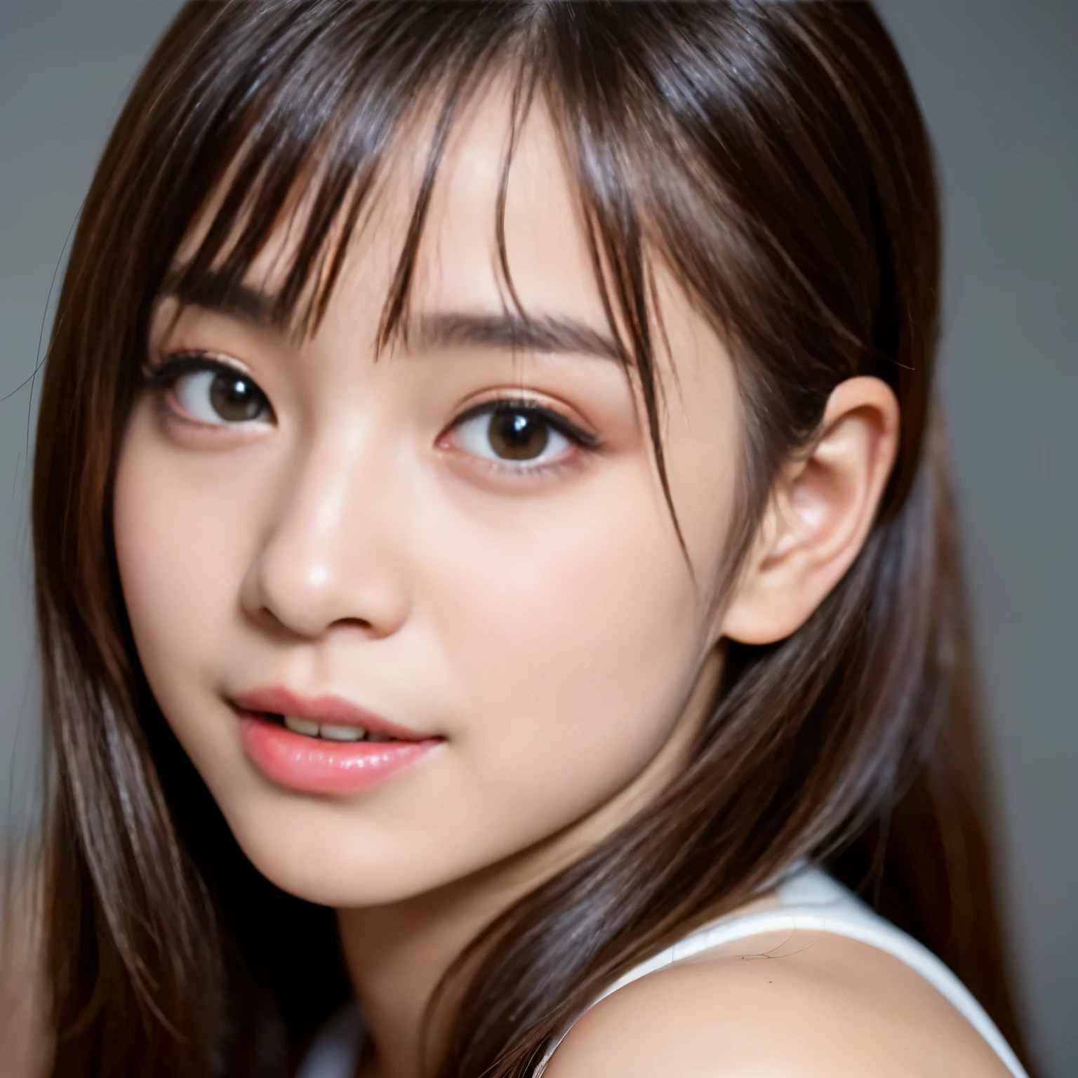 (Best-quality, Masterpiece, Ultra-High-Resolution, (Photorealistic:1.4), Raw-Photo, Extremely-Details, Perfect-Anatomy), 1girl, ((12-years-old)), ((the most popular Japanese idol)), (portrait, face-focus, close-up), extremely cute face like a most famous Japanese idol, extremely beautiful big-black-eyes, extremely beautiful hair, extremely beautiful and extremely realistic skins, extremely beautiful lips, extremely beautiful long-eyelashes, (((feeling surprisingly-sexually-excited, feeling amazing-sexual-pleasure):1.5))