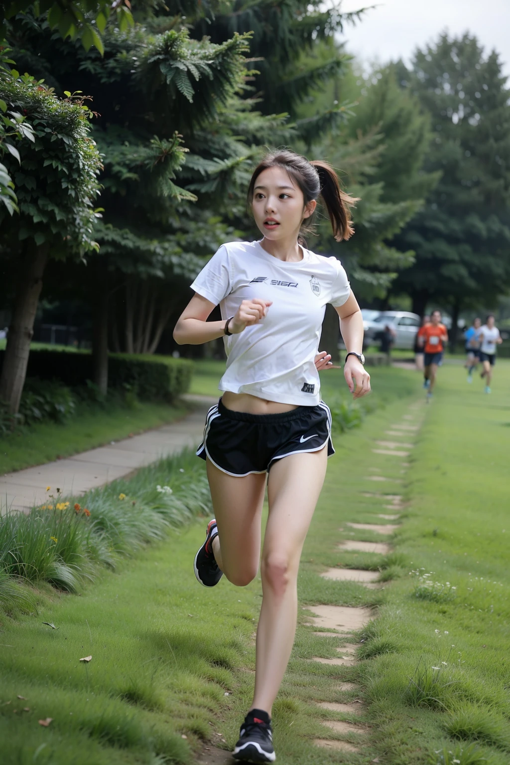 A girl,Run on the grass