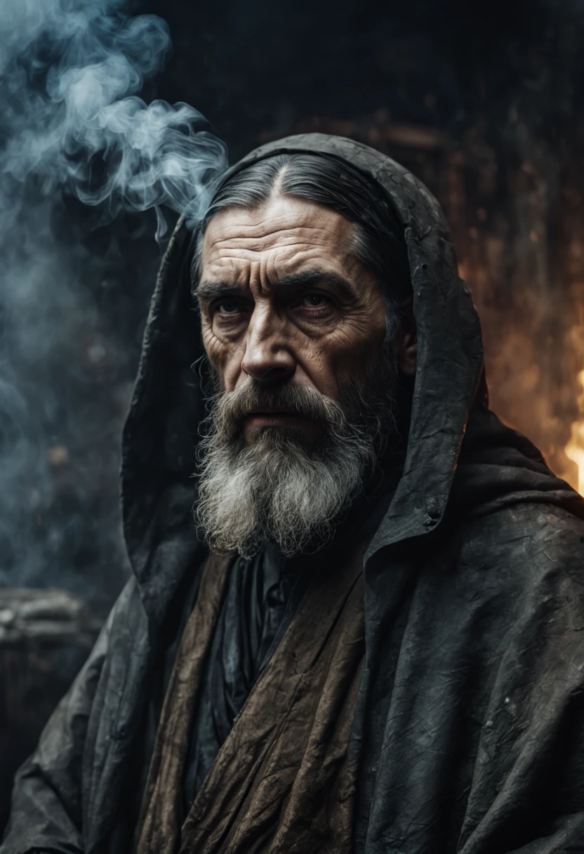 Mad Monk of Russia Rasputin High Detail 4k portrait photograph, dirty, muddy, faded film, 70mm photo, saturated, grainy, vignette, stained, Kodachrome, Lomography, highly detailed, in the style of national geographic award winning portraits, ), 8k, high resolution, hyper realistic, photorealistic, 8K, photo, hyper realistic, photo intricate shot on Fujifilm GFX 50r, sharp focus, emitting diodes, smoke, motherboard, by pascal blanche rutkowski repin artstation hyperrealism painting concept art of detailed character design matte painting, 4 k resolution blade runner