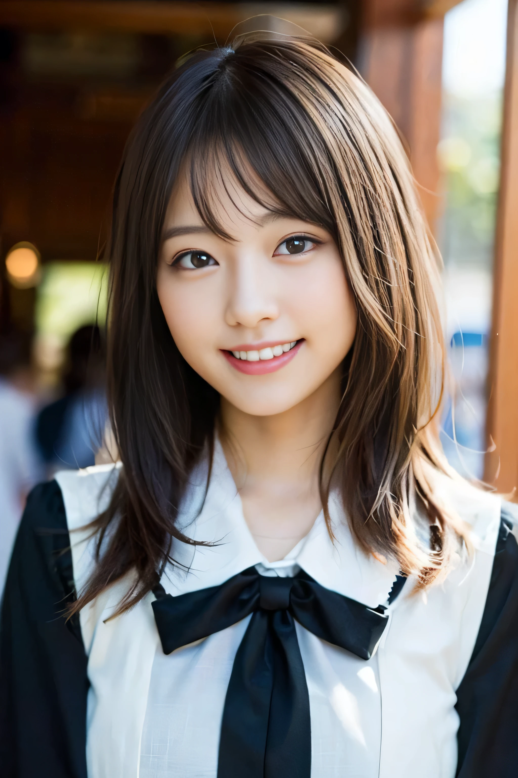 (8K、Raw photography、top-quality、masterpiece:1.2)、(realisitic、Photorealsitic:1.37)、ultra-detailliert、超A high resolution、1人、see the beholder、beautifull detailed face、A smile、Constriction、(Slim waist) :1.3)、Beautiful detailed skin、Skin Texture、Floating hair、Professional Lighting、Whole human body、Longhaire、a blond、japanese hight school uniform、hi-school girl、shrines、magic circles、mystical、majutsu、ritualistic、springtime、red ribbon hair、Happy smile、Childish smile、Suppin