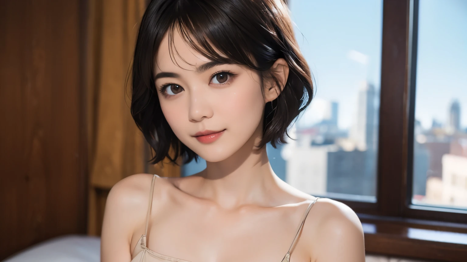 143
(20 year old woman), (surreal), (High level image quality), ((beautiful hairstyle 46)), ((short hair:1.46)), (gentle smile), (breasted:1.1), (lipstick)
