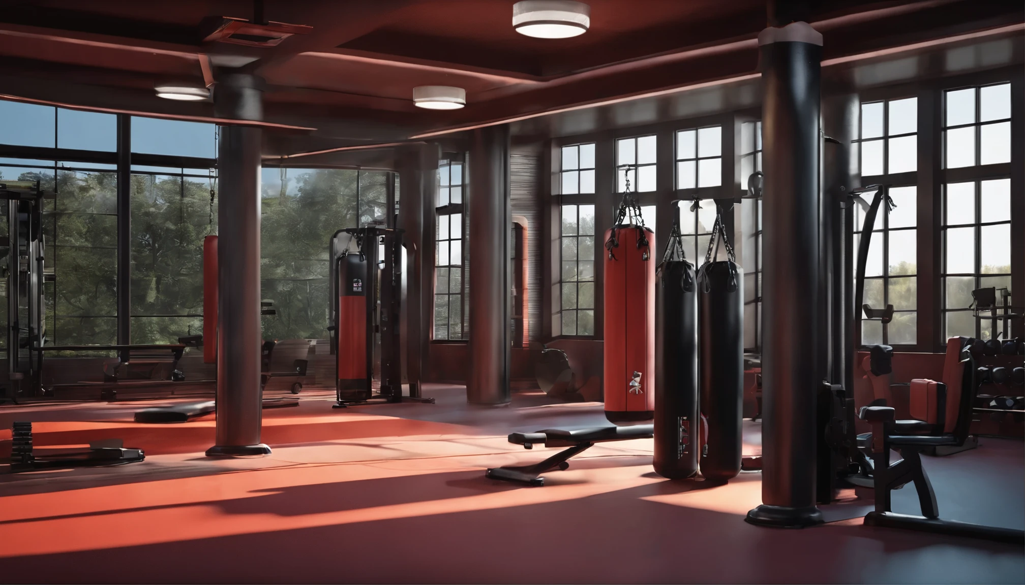 Weight Room with punching bag,Style Anime