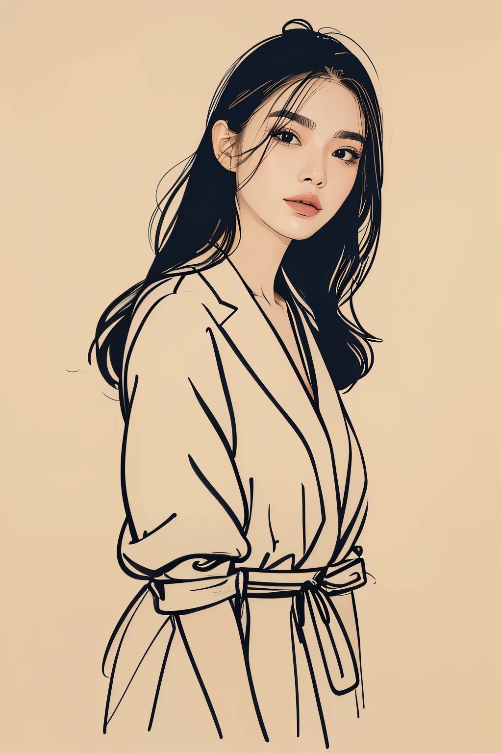 Woman Robe Drawing A drawing of a woman in a white robe and black hair - SeaArt AI