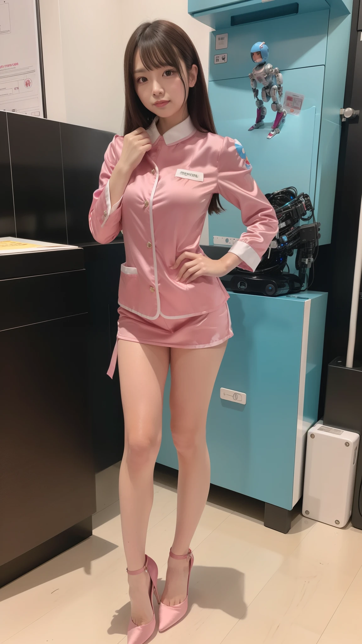 Pink satin nurse uniform, robot