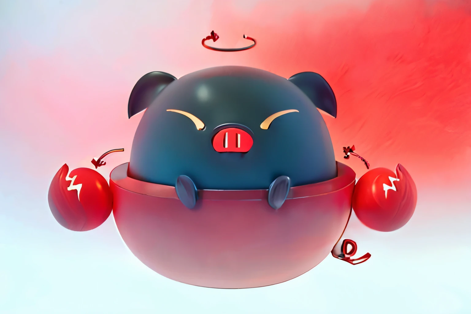 Blind box toy style,Gacha toy,A cute black pig,Riding on a red crab
