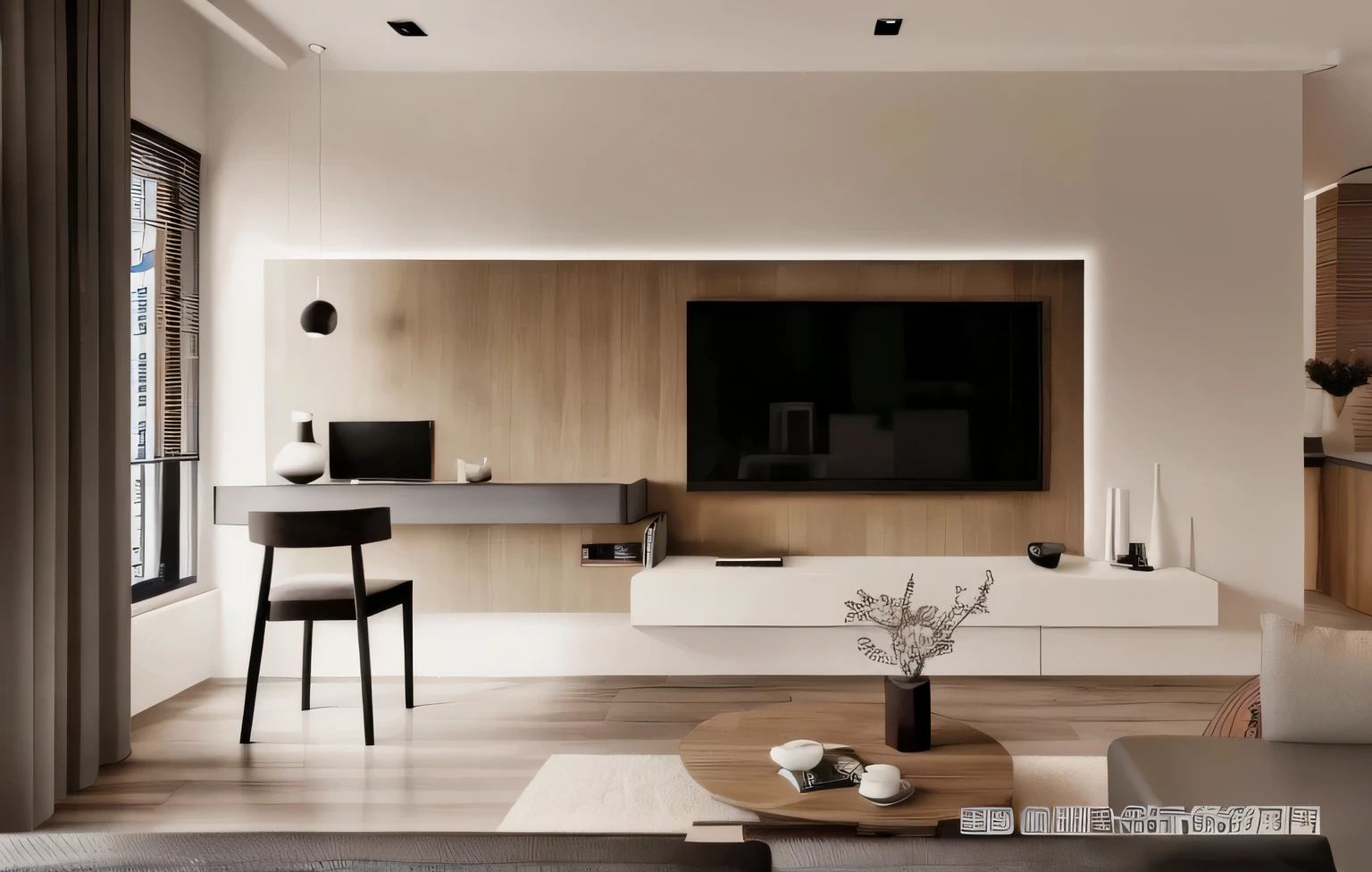 View of living room with tv and table, Modern and , Modern and 设计,  and beautiful, Modern and , minimalist Interior design, modern style,  design,  and clean, popular Interior design style, 4k], 4k ], apartment design, living room background wall,  clean lines, modern Interior design, Interior design