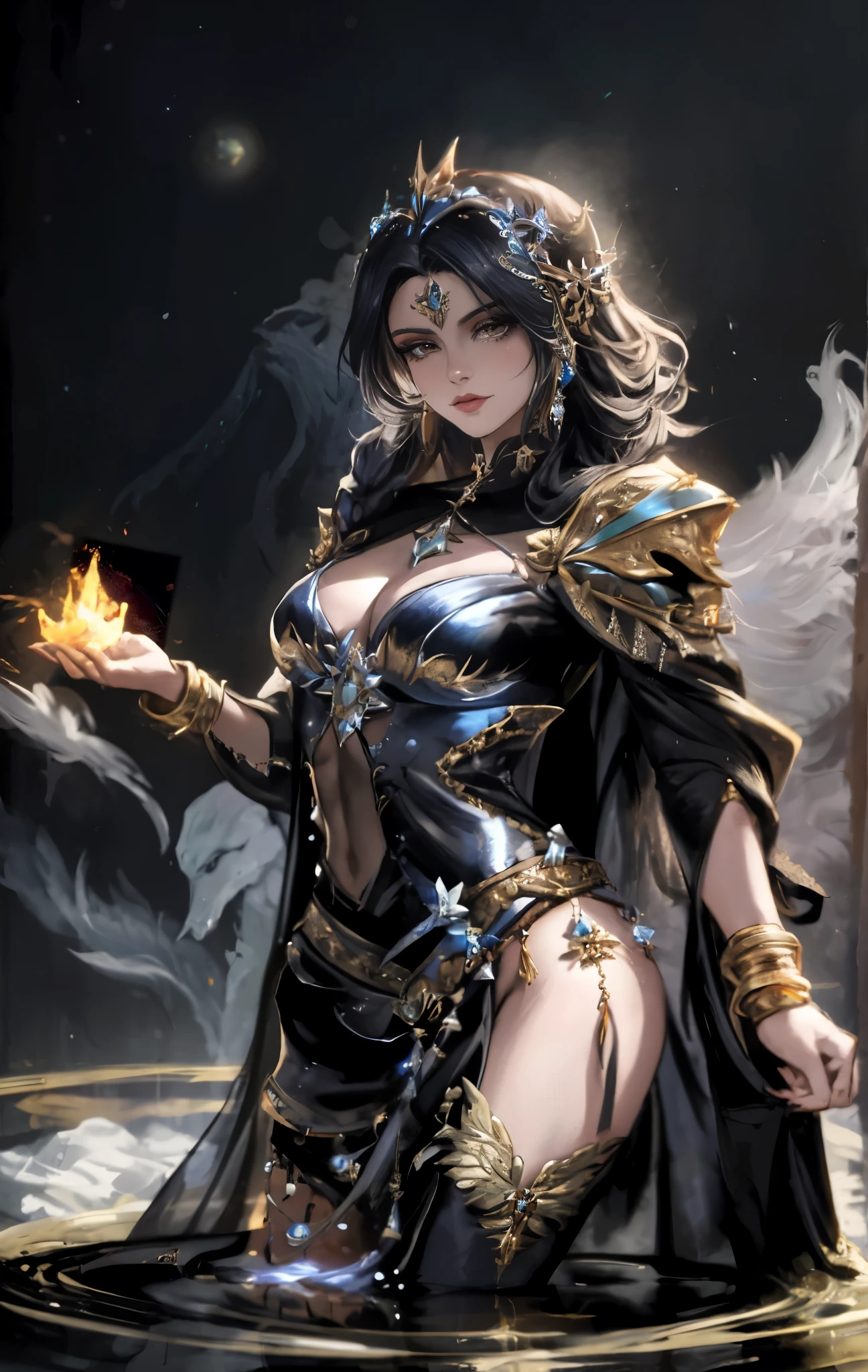 Mulher Araafed em um vestido preto segurando um diamante, mulher fantasia, por Yang J, lindo mago celestial, dark fantasy female magician, linda feiticeira, mago de fantasia, a linda feiticeira, epic and exquisite character art, uma linda imperatriz de fantasia, arte de fantasia detalhada, estilo de arte de fantasia, epic estilo de arte de fantasia hd, arte de fantasia digital )