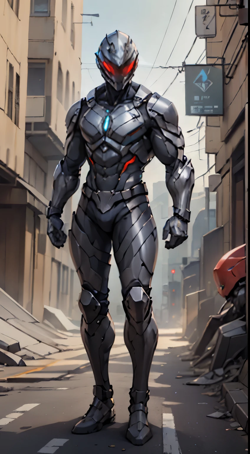 Design a new version of Jaspion with a totally modern and futuristic female costume. The costume should keep the essence of the character, but with a contemporary design. The main color of the costume should be a bright red, with shiny black details. The suit's armor should be sleek and fit the Jaspion's body, providing mobility without compromising its stamina.
The Jaspion helmet should have a modern look, with holographic visors that enhance your eyes and protect your identity. Displays can display tactical information and analyze the surrounding environment.