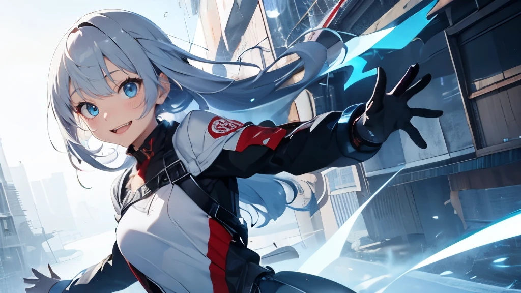 2.5D,a lovely sweet cute girl,mecha,white tactical surface fighter,Steel Forest,Mechanical chinese clothes,white pantyhose, extremely detailed CG unity 8k wallpaper,mecha,Mechanical,Mechanical structure,(heterochromia blue red),blue eyes,Floating hair,((Colorful)),smlie,fighting stance,